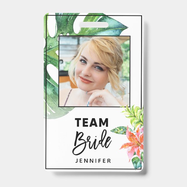 Fun Floral Tropical Team Bride Bachelorette Party Badge (Front)