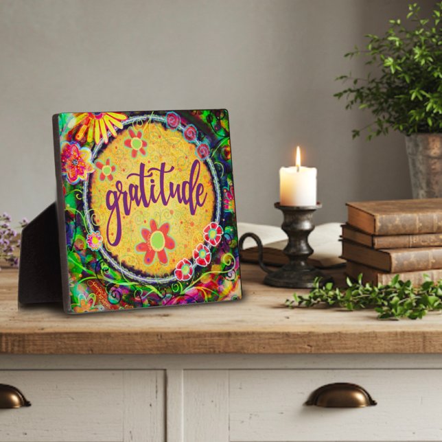 Fun Floral Yellow Gratitude Whimsical Plaque (Creator Uploaded)