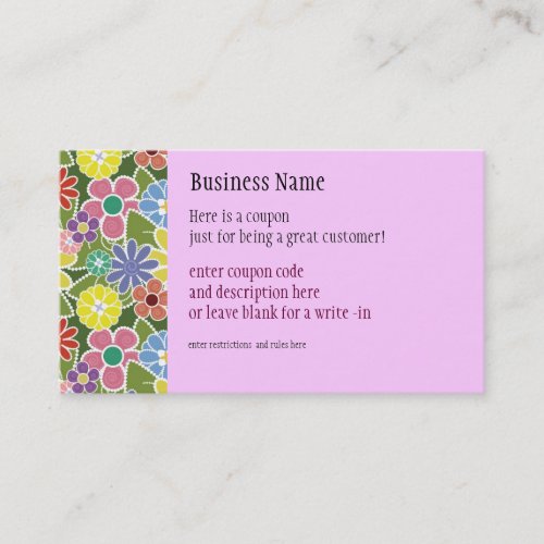 Fun Florals Bright Coupon Business Card