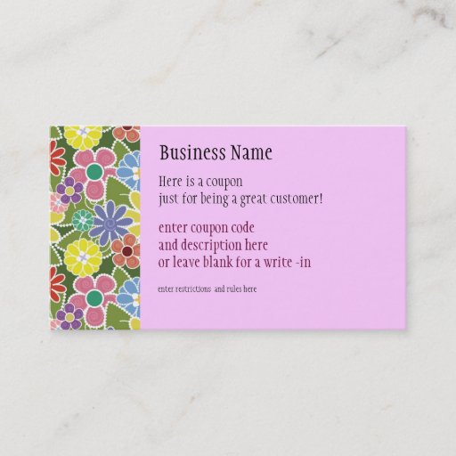 Customizable Fun Florals Bright Coupon Business Card
