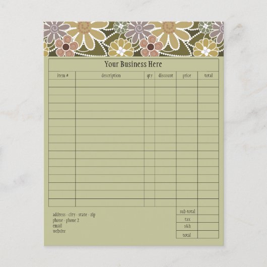 Fun Florals Small Order Form (Front)