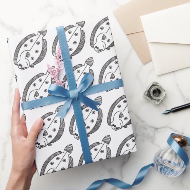 Fun Flounder Fish in Black and White Wrapping Paper (Gifting)