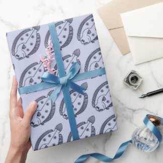 Fun Flounder Fish in Deepest Blue on Light Purple Wrapping Paper