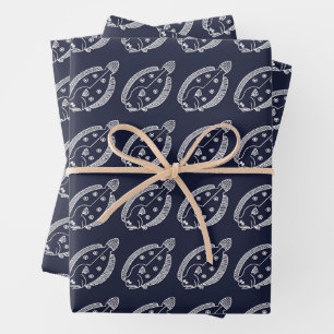 Fun Flounder Fish in White on Deepest Blue Wrapping Paper Sheets
