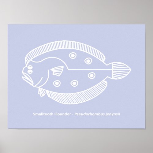Fun Flounder Fish in White on Light Purple Poster