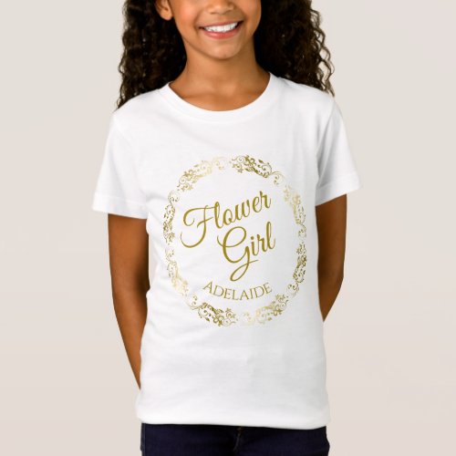 Fun Flower Girl Elegant Gold Filigree Wedding T_Shirt