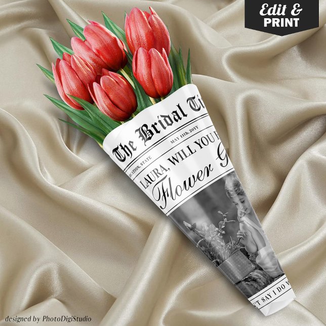 Fun Flower Girl Proposal Newspaper Flower Bouquet Wrapping Paper Sheets (Editable Fun Flower Girl Proposal Newspaper Flower Bouquet Wrapping Paper Sheets)