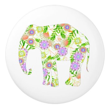 Fun Flowered Elephant Ceramic Knob by AutumnRoseMDS at Zazzle