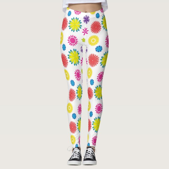 Fun Flowers Colorful Garden Fiesta Leggings (Front)
