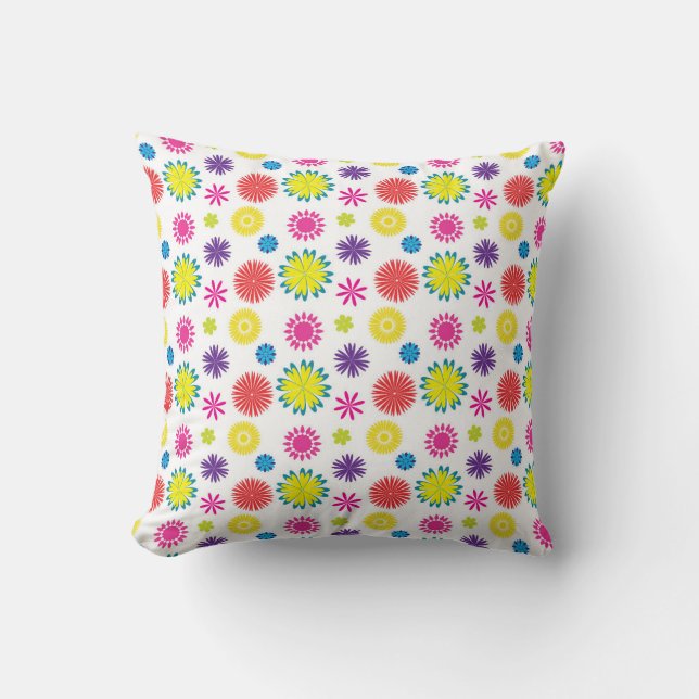 Fun Flowers Colorful Garden Fiesta Throw Pillow (Front)
