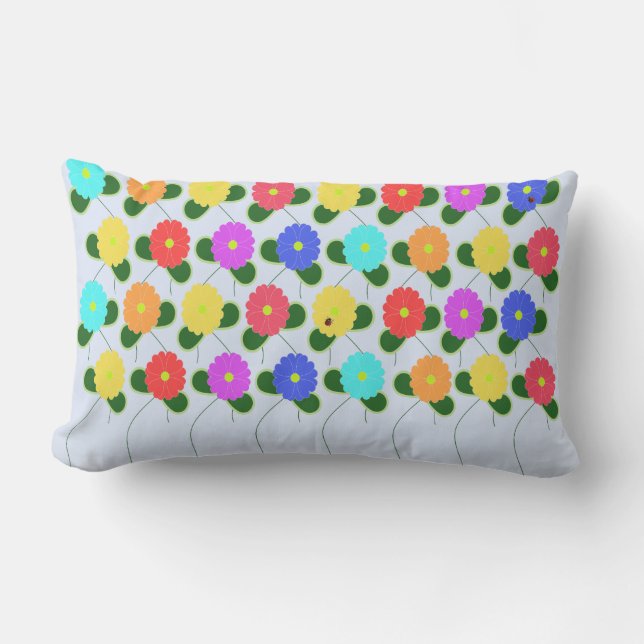 Fun Flowers on Pale Blue Lumbar Pillow (Front)