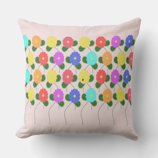 Fun Flowers on Pink Outdoor Pillow (Front)