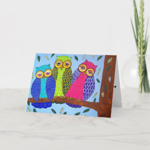 Fun Folk Art Owls Mother's Day Card