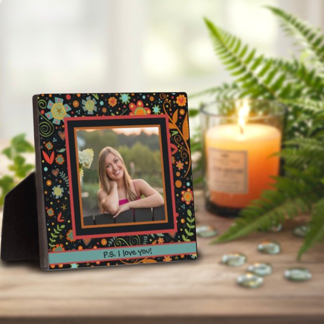 Fun Folk Floral Cute Photo Customized Love Message Plaque (Creator Uploaded)