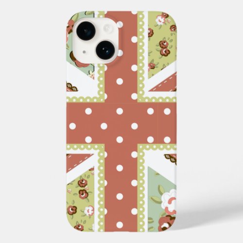 Fun Folk Quilt British Union Jack Flowers browns Case_Mate iPhone 14 Case