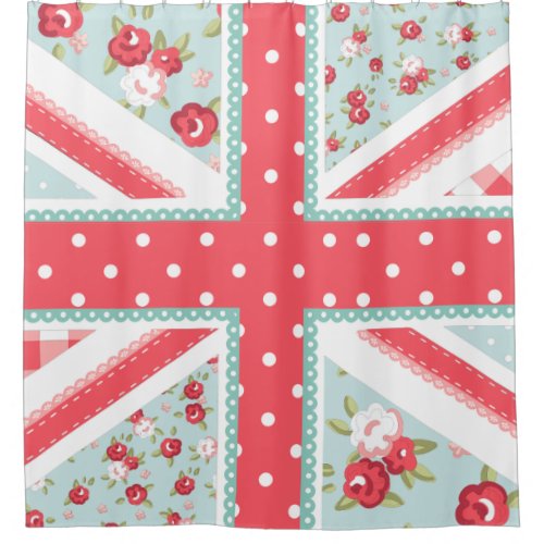 Fun Folk Quilt British Union Jack Pastels Shower Curtain