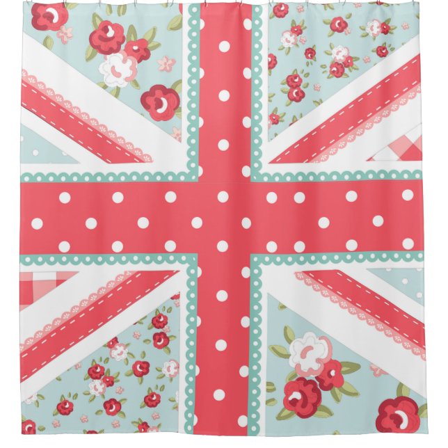 Fun Folk Quilt British Union Jack Pastels Shower Curtain (Front)