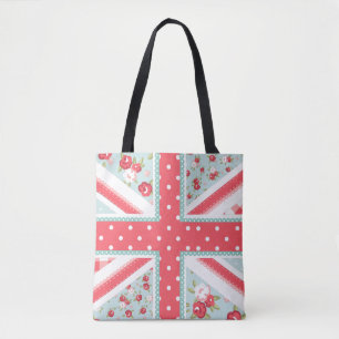 Fun Folk Quilt British Union Jack Pastels Tote Bag