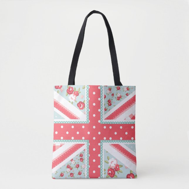 Fun Folk Quilt British Union Jack Pastels Tote Bag (Front)