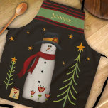 Fun Folk Snowman Whimsical Christmas Inspirivity Apron<br><div class="desc">Cute Personalized Folk Snowman Christmas apron. Add some spice to your kitchen with this fun-lovin’ Inspirivity apron. This trendy apron would look great on you as you’re whipping up those healthy meals. The whimsical hearts and flowers add joy to this hand drawn art piece. The fun pop of color makes...</div>