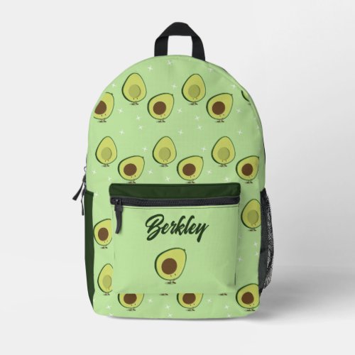 Fun Food Cute Avocado Kids Name  Printed Backpack
