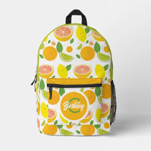 Fun Food Fruit Kids Name Monogram Printed Backpack