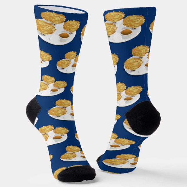 Fun Food Smiling Latkes Hanukkah Socks (Angled)