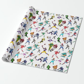 Fun Football Players Illustrations Pattern Wrapping Paper by judgeart at Zazzle