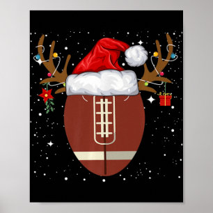 Fun Football Reindeer Santa Hat Christmas Holiday Poster