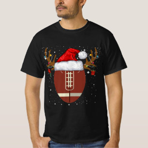 Fun Football Reindeer Santa Hat Christmas Holiday T-Shirt