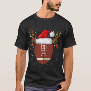 Fun Football Reindeer Santa Hat Christmas Holiday T-Shirt