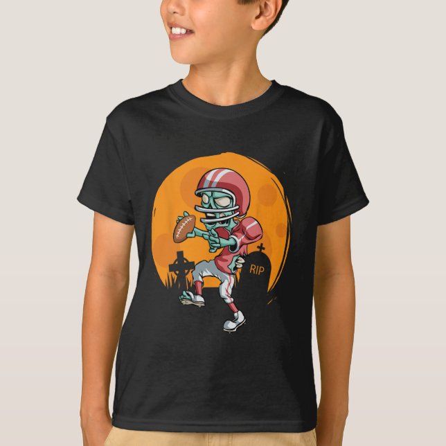 Fun Football Zombie Player Halloween Football Spor T-Shirt (Front)