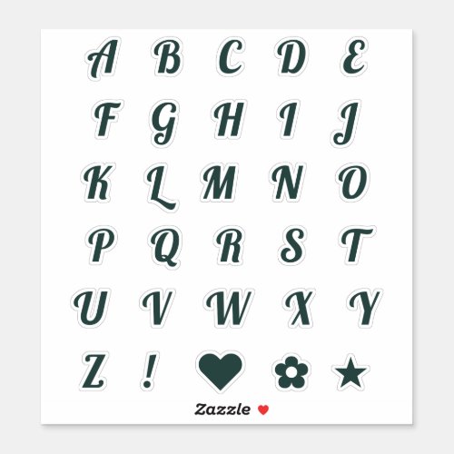 Fun Forest Green Alphabet Initial Monogram Letters Sticker