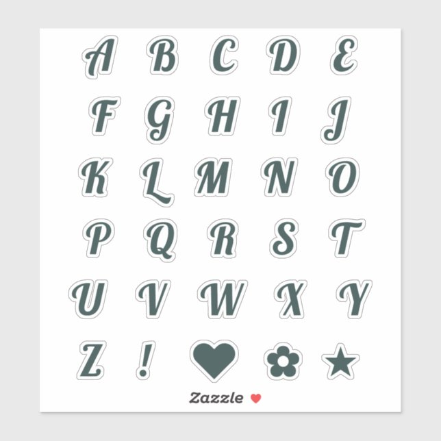 Fun Forest Green Alphabet Initial Monogram Letters Sticker (Sheet)