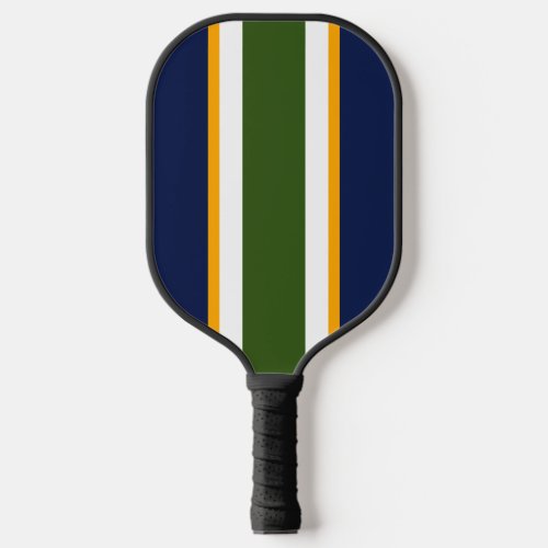 Fun Forest Green White Navy Yellow Racing Stripes Carbon Fiber Pickleball Paddle