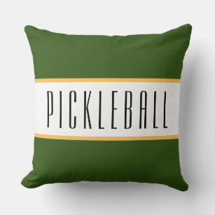 Fun Forest Green White PICKLEBALL Racing Stripes Throw Pillow