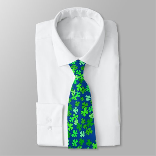 Fun Four Leaf Clovers on Navy Blue Neck Tie