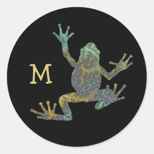 Fun Fractal Climbing Tree Frog with Your Monogram  Classic Round Sticker