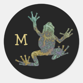 Fun Fractal Climbing Tree Frog with Your Monogram Classic Round Sticker