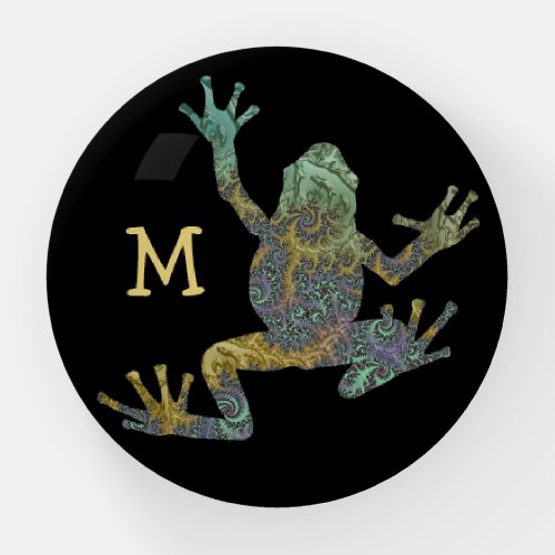 Fun Fractal Climbing Tree Frog with Your Monogram  Paperweight