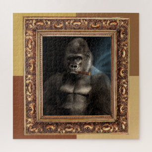 Fun Framed Gorilla Smoking Cigar Smoker Gift Jigsaw Puzzle