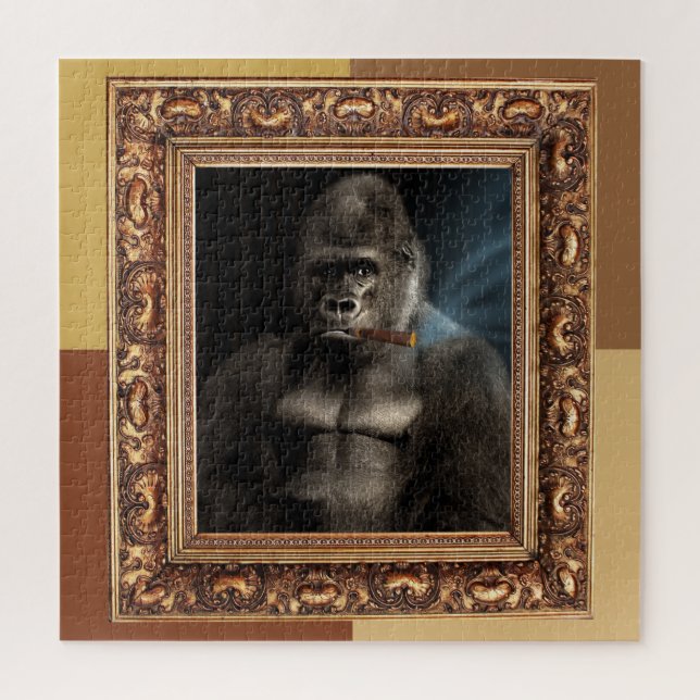 Fun Framed Gorilla Smoking Cigar Smoker Gift Jigsaw Puzzle (Vertical)