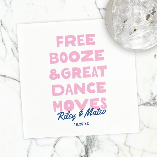 Fun Free Booze & Great Dance Moves Wedding Napkins (Creator Uploaded)