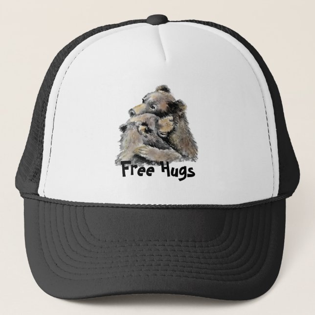 Fun Free Hugs Watercolor Bears Hugging Trucker Hat (Front)