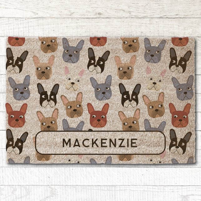 Fun French Bulldog Personalized Fiber Doormat (Fun personalized custom name French Bulldog fiber doormat for dog lovers)