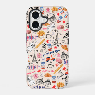 Fun Frenchie Lover's Trendy Doodle iPhone 16 Case