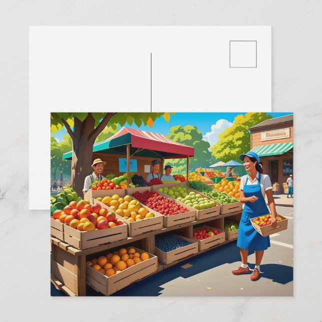 Fun fresh fruit vendors postcard (Front/Back)
