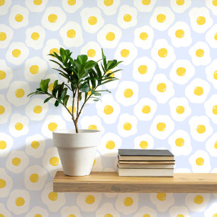 Fun Fried Eggs Blue Pattern Wallpaper