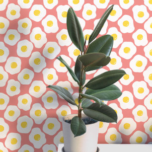 Fun Fried Eggs Coral Pink Pattern Wallpaper