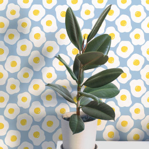Fun Fried Eggs Teal Blue Pattern Wallpaper